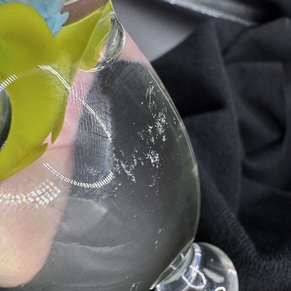 Joe St. Claire Glass Paperweight Bell Yellow and Light Blue Flowers - Picture 7 of 10